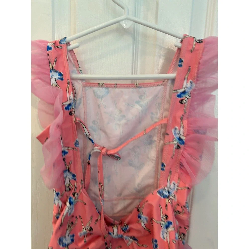 Unbranded Ballerina Swimsuit Pink Tulle Ruffle Bow One Piece Girls XL‎ Bin A
